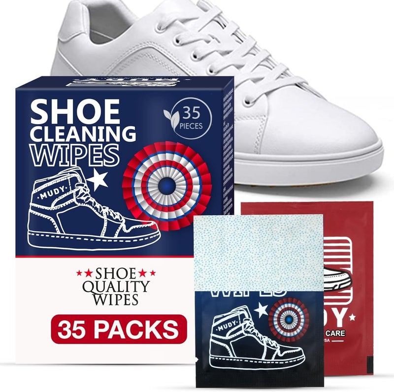 MUDY Shoe Cleaner Sneaker Cleaner Wipes 35 Packs Suede Leather Tennis Quick Cleaning Disposable Travel Portable Removes Dirt, Stains - Image 1